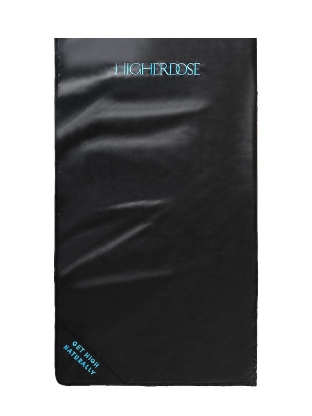 HigherDose Black Sauna & Spa Towel with Teal Logo